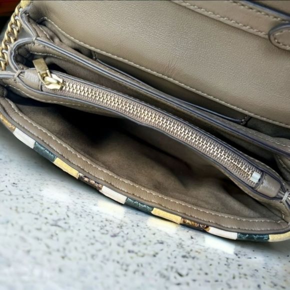 Tory Burch Striped Yellow Green Cream Snakeskin Chain Crossbody Bag - Picture 10 of 16